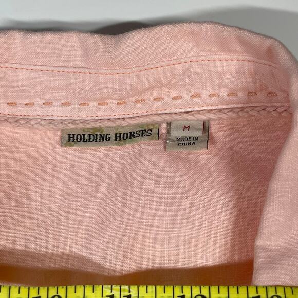 Holding Horses Linen Peplum Button Top Peach Anthropologie Sz M Relaxed Blouse - Picture 2 of 10